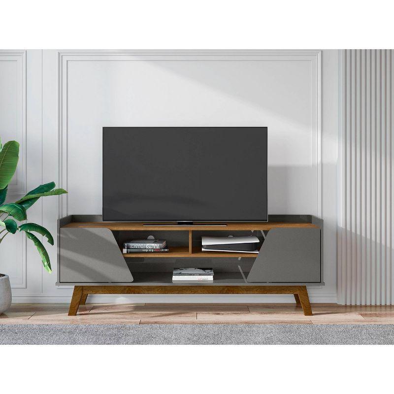 Marcus Mid-Century Modern 5 Shelf TV Stand: Solid Pine Legs, Cable Management - Manhattan Comfort