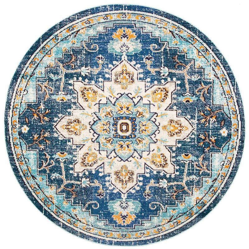 Madison MAD473 Power Loomed Indoor Area Rug - Blue/Light Blue - 6'7" Round - Safavieh