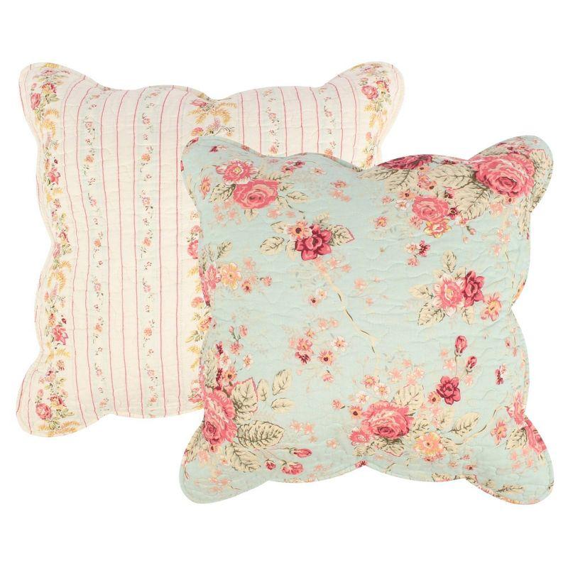 Antique Rose Blue Floral Cotton Throw Pillow Set