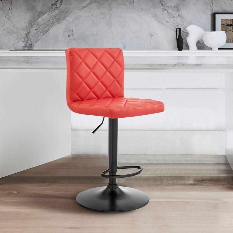 Contemporary Red Faux Leather Adjustable Swivel Barstool with Metal Base