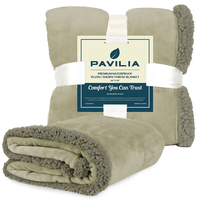 PAVILIA Waterproof Blanket Throw for Bed Sofa Couch, Leakproof Faux Shearling Fleece Protector, Plush Soft Warm Fuzzy