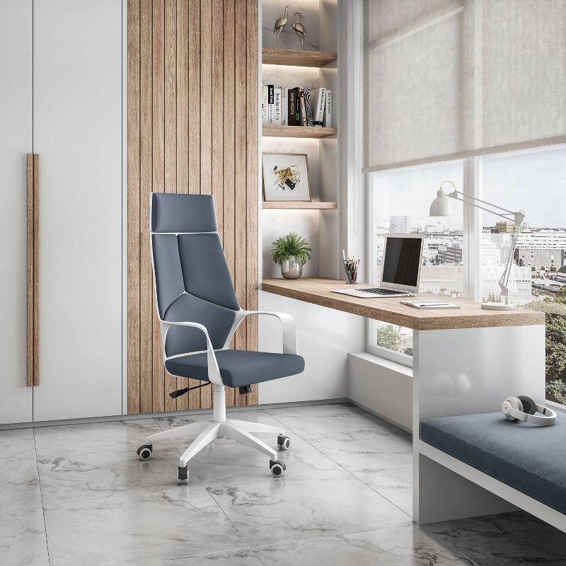 Ergonomic High-Back Swivel Executive Chair in Gray & White Fabric