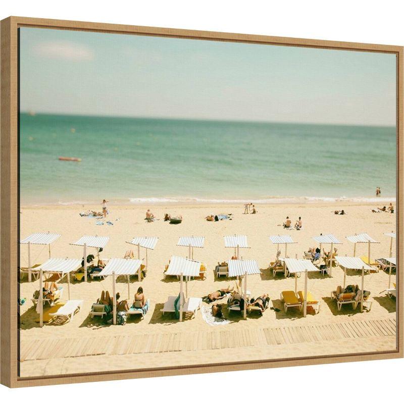 24" x 18" Seaside 3 by Carina Okula Framed Canvas Wall Art - Amanti Art: Beach Scene, Sunbathers, Coastal Decor