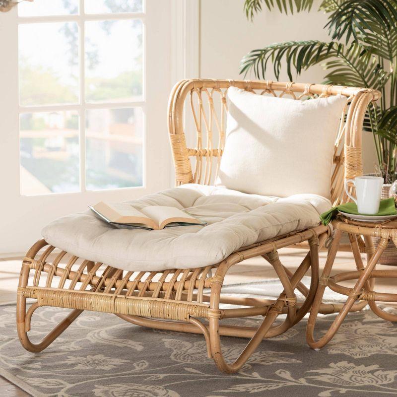 Handcrafted Natural Brown Rattan Chaise with Cushions