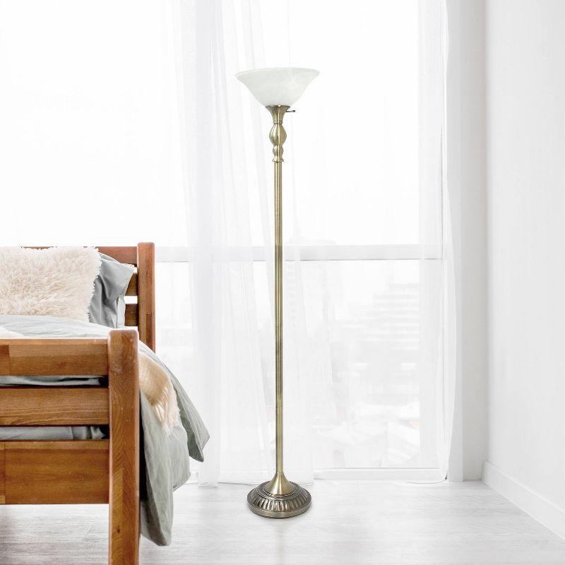 1-Light Classic Torchiere Floor Lamp with Marbleized Glass Shade Antique Brass - Lalia Home: UL Listed, Metal Base, Rotary Switch