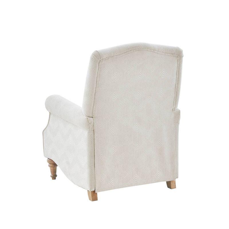 Cranberry Push Back Recliner Ivory: Madison Park, Elegant Jacquard Fabric, Turned Wood Legs, No Tools Assembly