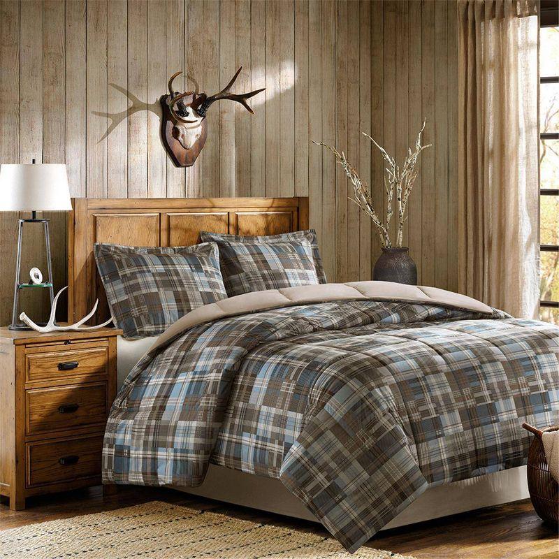 Twin Brown Plaid Down Alternative Microfiber Comforter Set