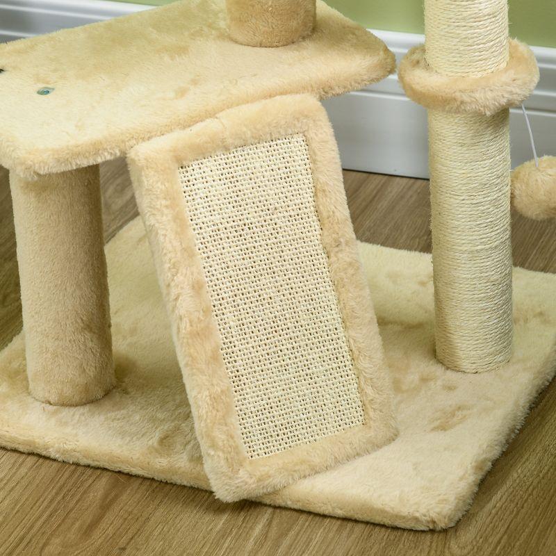 PawHut Scratching Posts Include 45" Cat Tree for Indoor Cats with Ramp, Condo, Toy Balls, Platforms, Bed Cat Tower, Beige