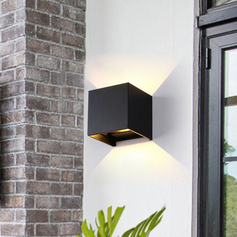 C Cattleya Integrated LED 3000K Black  Aluminum Cube Outdoor Wall Light, 2 Pack