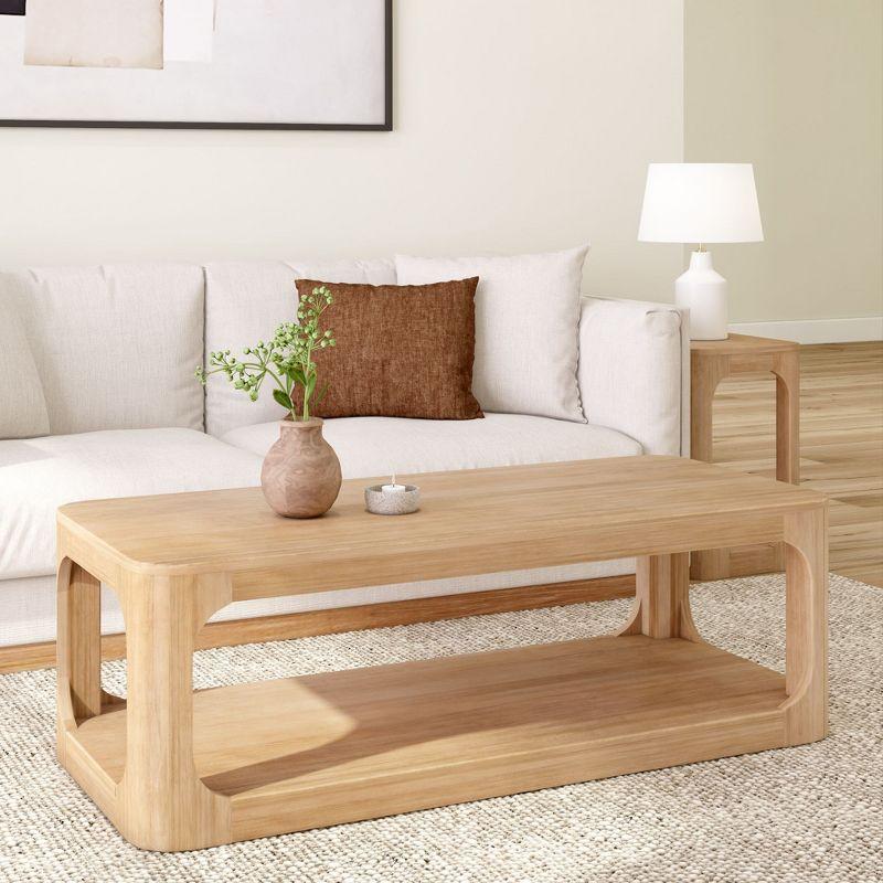 Blonde Pine Rectangular Coffee Table with Storage Shelf