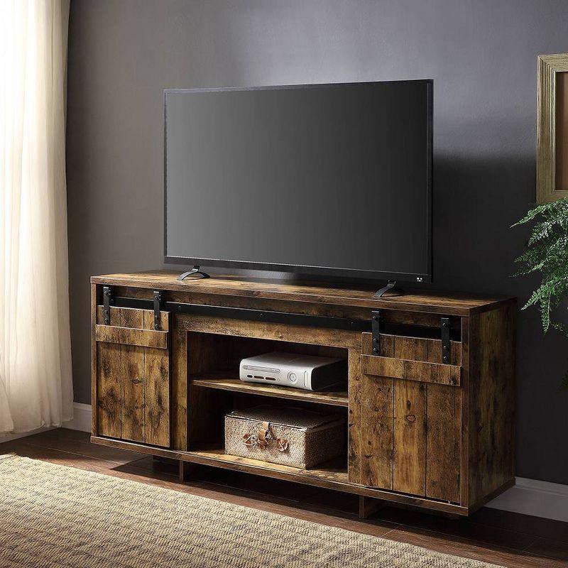 Rustic Oak 66" Farmhouse TV Stand with Sliding Barn Doors