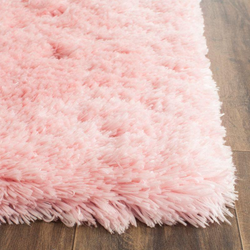 Pink Hand-Tufted Shag Area Rug with Synthetic Sheepskin