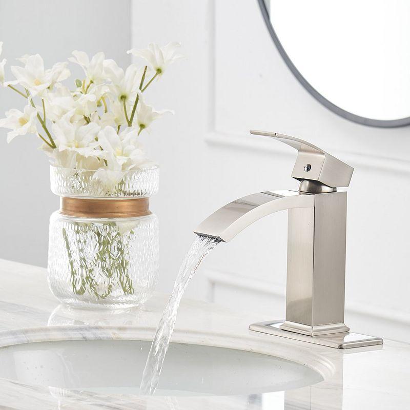 BWE Waterfall Single Hole Single-Handle Low-Arc Bathroom Sink Faucet With Pop-up Drain Assembly