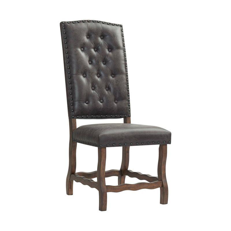 Tall Brown Faux Leather Tufted Side Chair with Wood Frame