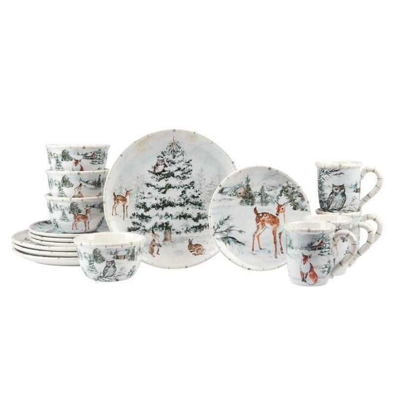 Winter's Frost 16pc Ceramic Dinnerware Set 4 Dinner 4 Dessert Plates 4 Mugs 4 Ice Cream Bowls