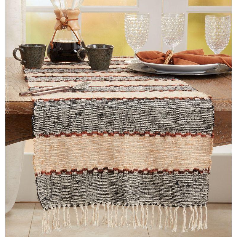 Multicolor Woven Cotton Striped Table Runner with Fringe