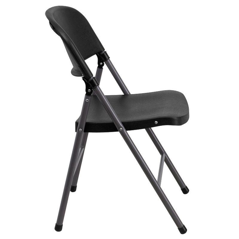 Flash Furniture 2 Pack HERCULES Series 330 lb. Capacity Black Plastic Folding Chair with Charcoal Frame