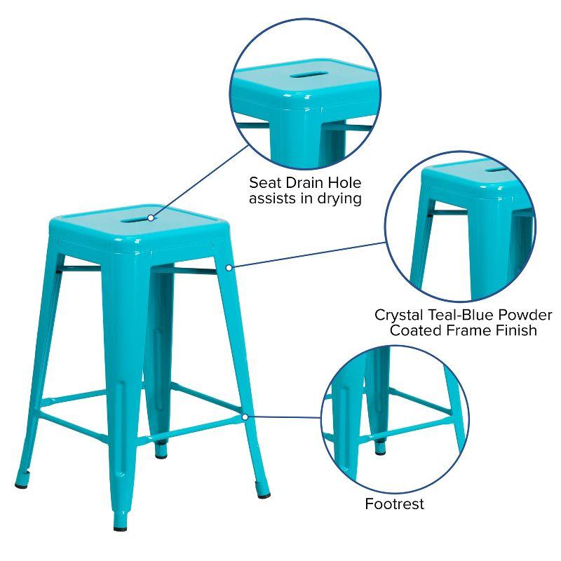 Flash Furniture Commercial Grade 24" High Backless Crystal Teal-Blue Indoor-Outdoor Counter Height Stool