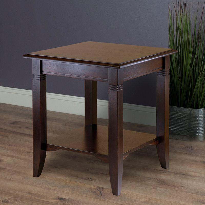 Nolan End Table Cappuccino - Winsome: Solid Wood, Composite, Ribbed Leg Detail, Fixed Shelf