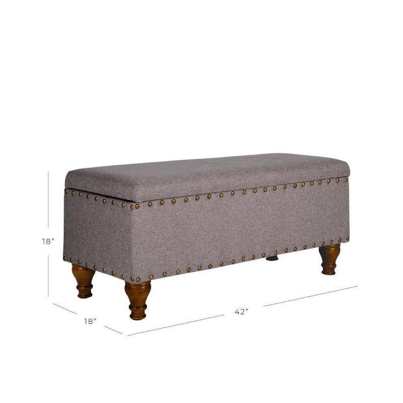 Espresso-Finished Solid Wood Large Storage Bench with Gray Chenille Upholstery