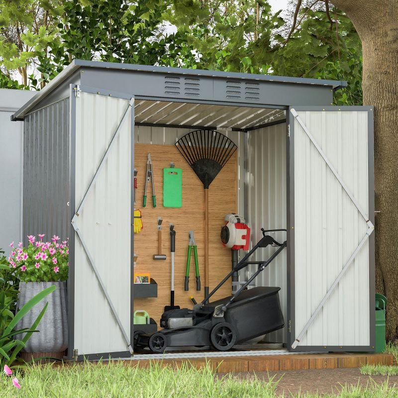 6x4 FT Backyard Garden Tools Storage Shed,Black Aluminium Frame Storage Shed,Metal Outdoor Storage Shed with Lockable Door and Floor Frame-Coolbibila