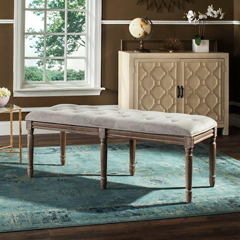 Rocha 47'' Grey Velvet Tufted Transitional Wood Bench in Rustic Oak