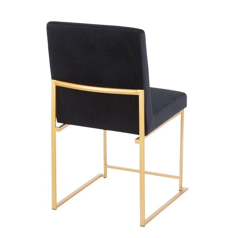 Set of 2 High Back Fuji Contemporary Dining Chairs Gold/Black Velvet - LumiSource: Upholstered, Metal Legs, Chrome-Plated Finish