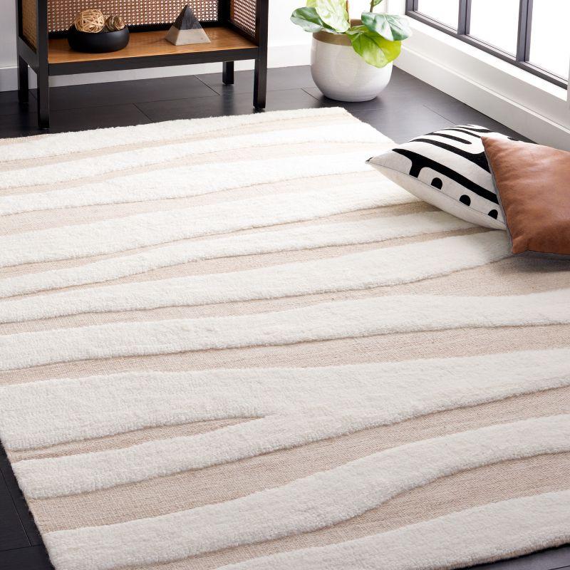 Ivory Beige Hand-Knotted Wool Shag Area Rug 4' x 6'