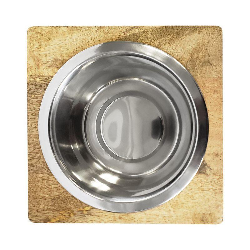 Country Living Elegant Stainless Steel Dog Bowl with Mango Wood Holder – (1 Quart)