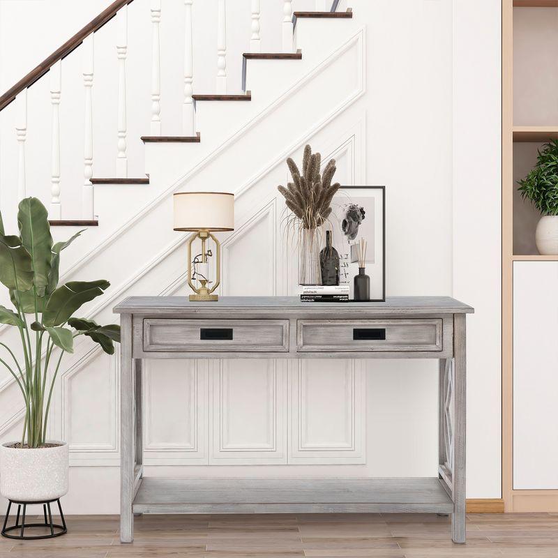 LuxenHome Gray Wood 2-Drawer 1-Shelf Console and Entryway Table