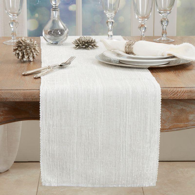 Shimmering White Ribbed Cotton Table Runner