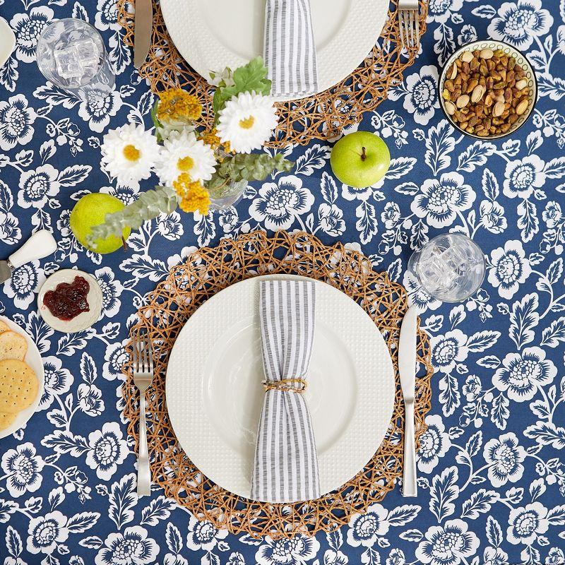 Design Imports  Nautical Blue Floral Print Outdoor Tablecloth 60 Round
