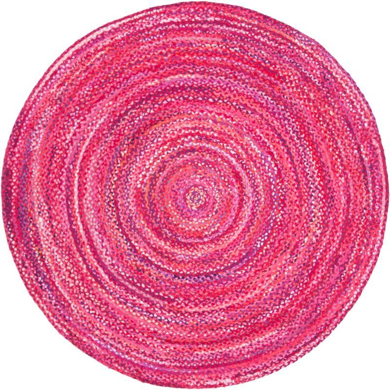 Braided BRD452 Hand Woven Indoor Area Rug - Pink/Fuchsia - 6' Round - Safavieh