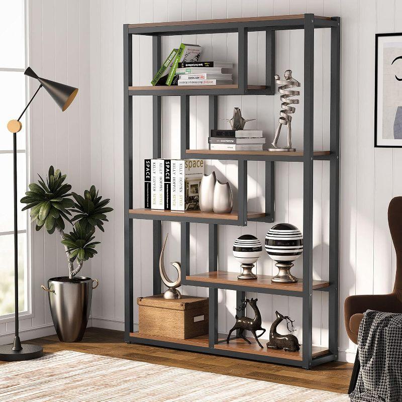 Hommoo 6-Tier Bookshelf, 69" Industrial Bookcase with Staggered Shelves