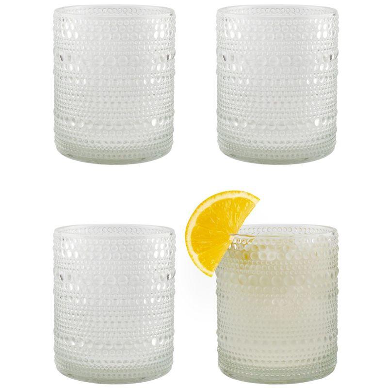 Clear Hobnail 6oz Glasses Set for Cold Beverages, 4-Pack