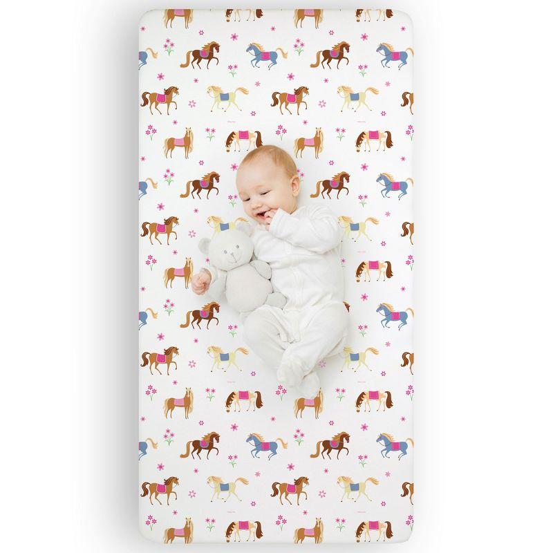 Pink Horse Print Microfiber Toddler Crib Sheet Set