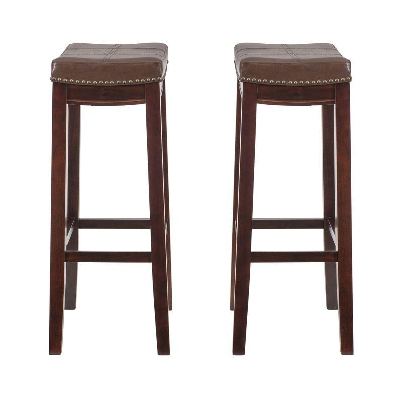 Brown Wood and Faux Leather Backless Bar Stools