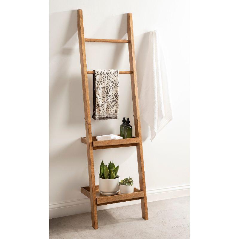 Kate & Laurel All Things Decor 18"x14"x58" Lowry Wood Ladder Shelf Rustic Brown  2-Tier Decorative Storage