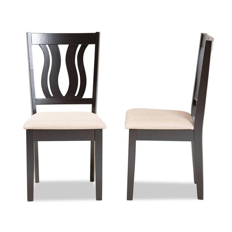 2pc Fenton Fabric & Wood Dining Chairs Set Brown - Baxton Studio: Elegant Symmetrical Design, Polyester Upholstery