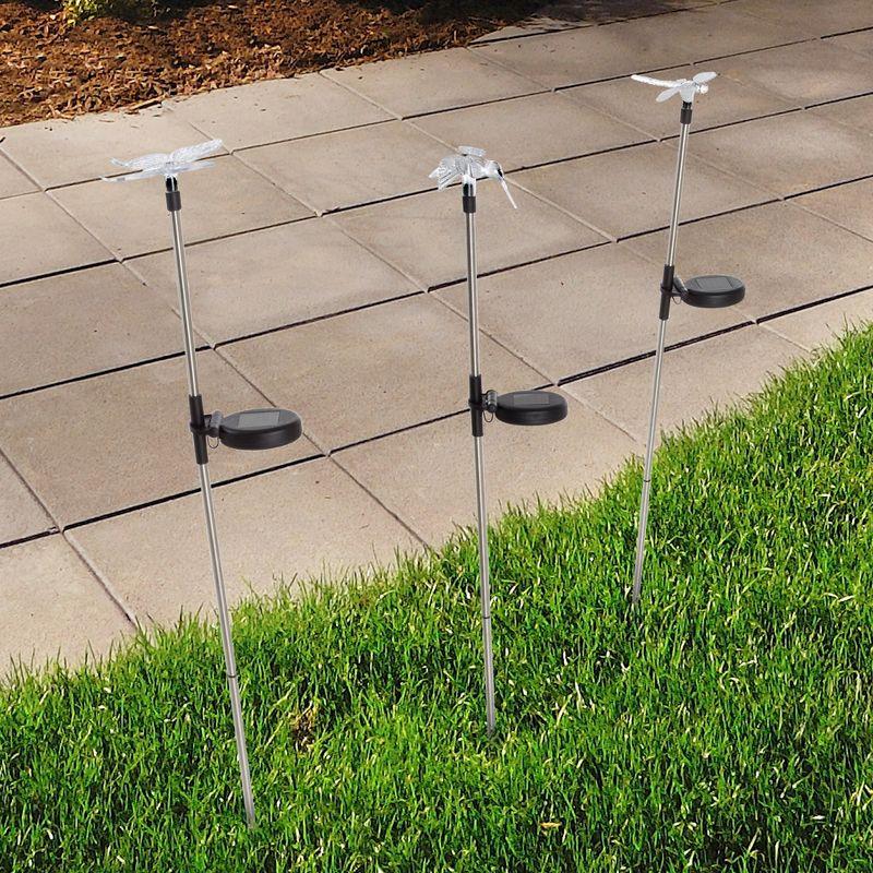 Nature Spring Solar Outdoor LED Yard Stakes - Butterfly, Hummingbird & Dragonfly, 3 Pieces