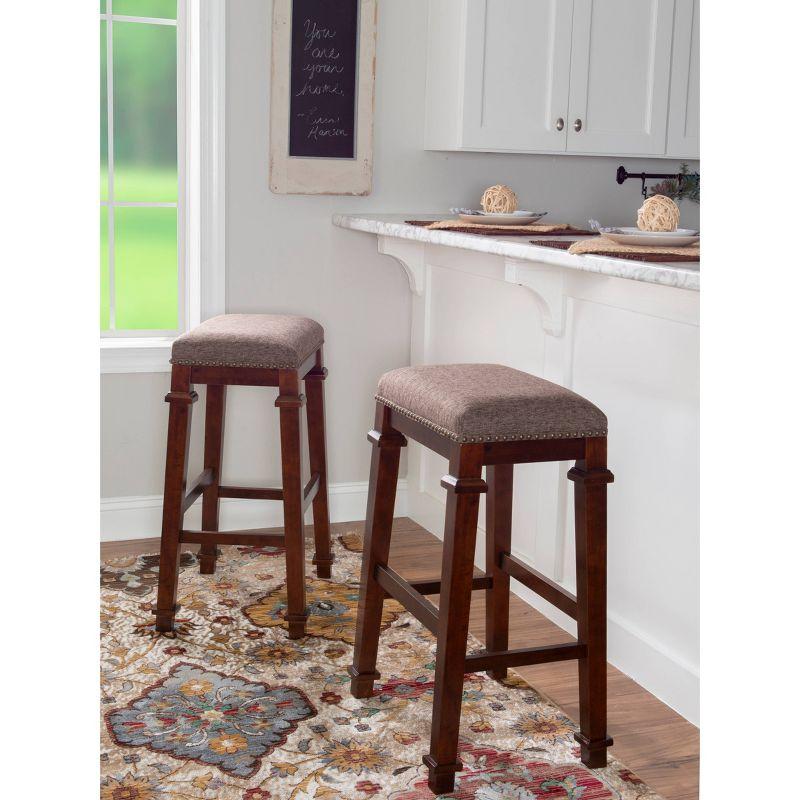 Kennedy 30" Walnut and Brown Backless Wood Barstool