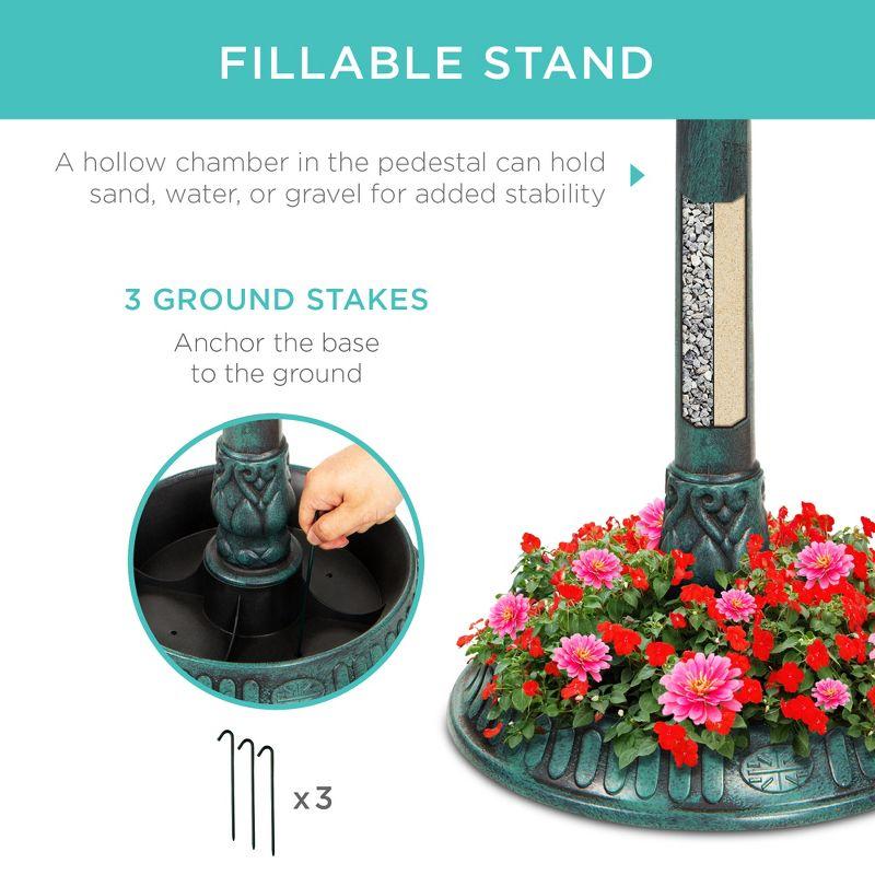 Green Solar-Powered Bird Bath Fountain with Planter Base