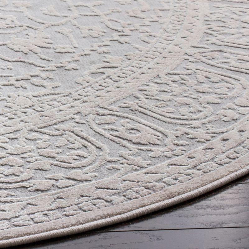 Light Grey and Cream Round Floral Cotton Area Rug