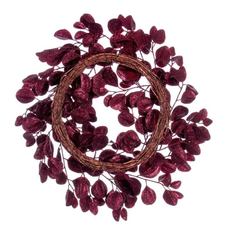 Burgundy Elegance 24" Artificial Dogwood Glitter Wreath