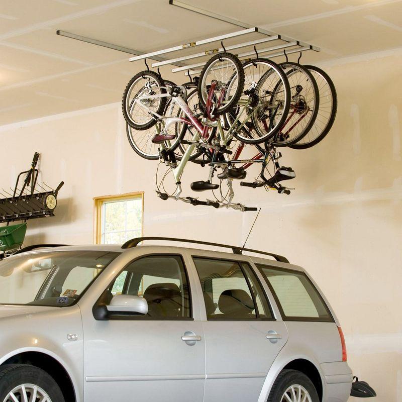 Silver Steel Ceiling Mounted Bike Storage Rack for 4 Bikes