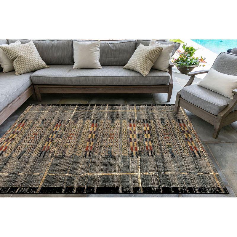 Tribal Stripe Black and Multicolor Synthetic 8' x 10' Indoor/Outdoor Rug