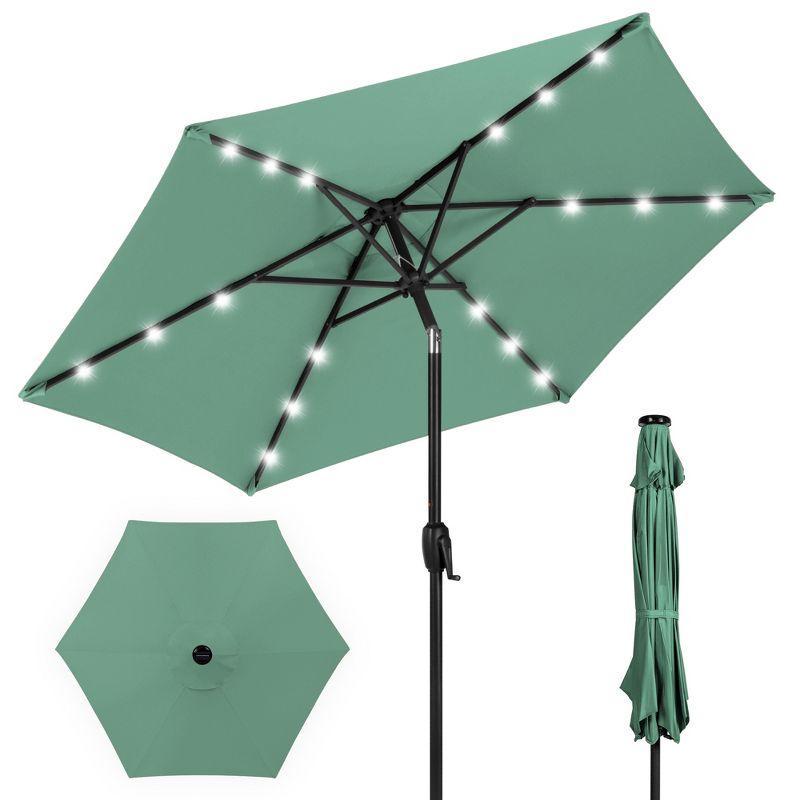 Best Choice Products 7.5ft Outdoor Solar Patio Umbrella for Deck, Pool w/ Tilt, Crank, LED Lights - Seaglass