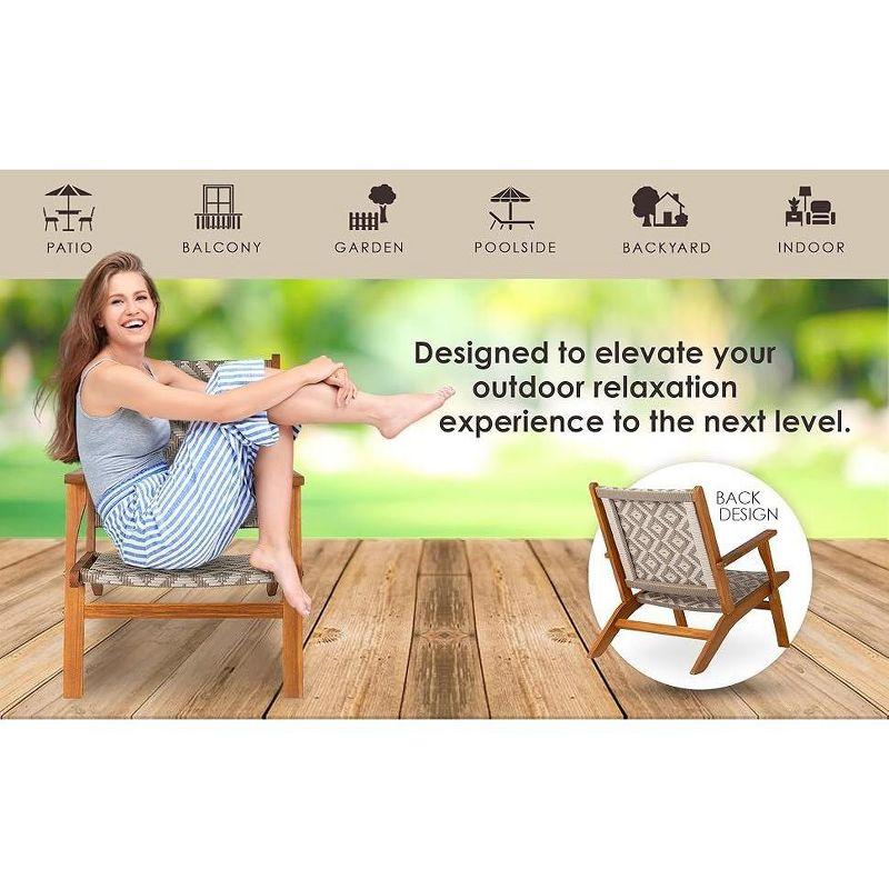 Balkene Home Patio Sense Vega Natural Stain Chair ,Acacia Wood Construction ,Woven Web Seat- Navy Blue Cording