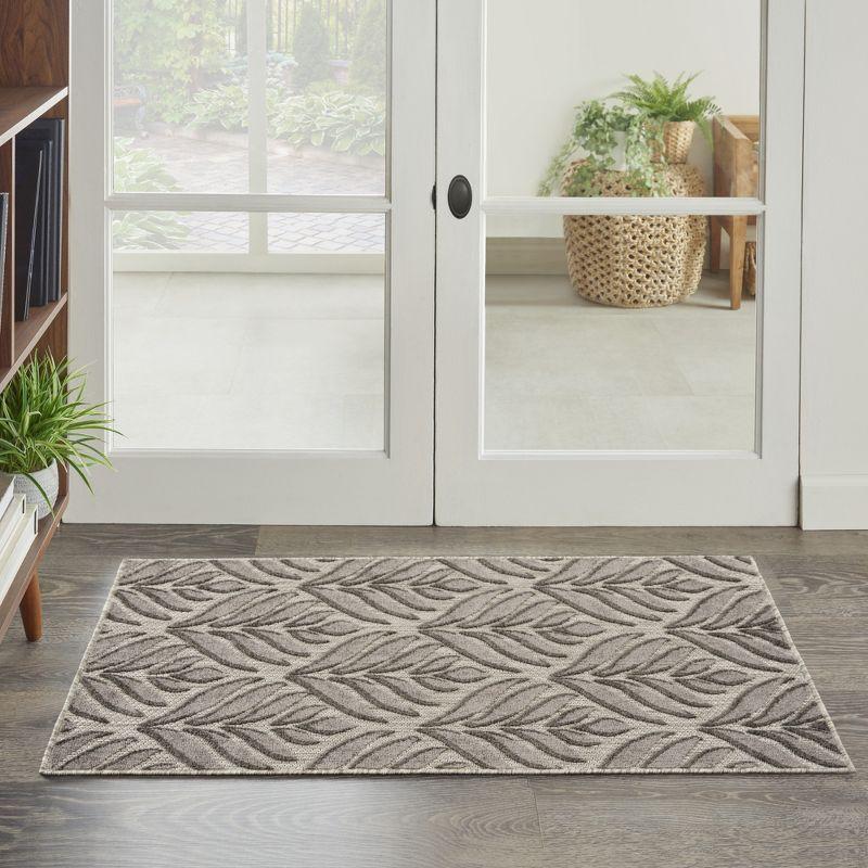 Nourison Aloha Tropical Palm Flatweave High-Low Indoor Outdoor Area Rug Charcoal 2'8" x 4'