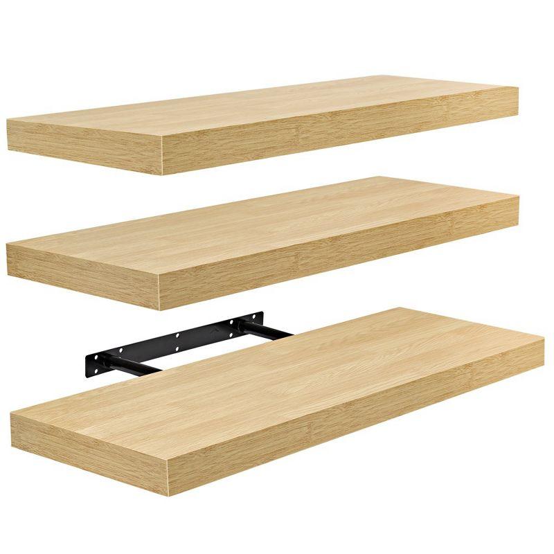 Set of 3 (24"x9") Sorbus Rectangle Floating Shelves with Invisible Brackets - for Bedroom, Kitchen Decor, Bathroom Shelves (Maple)